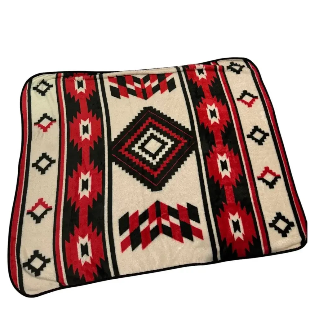 Southwest style Aztec Fleece Red Blanket 50X61